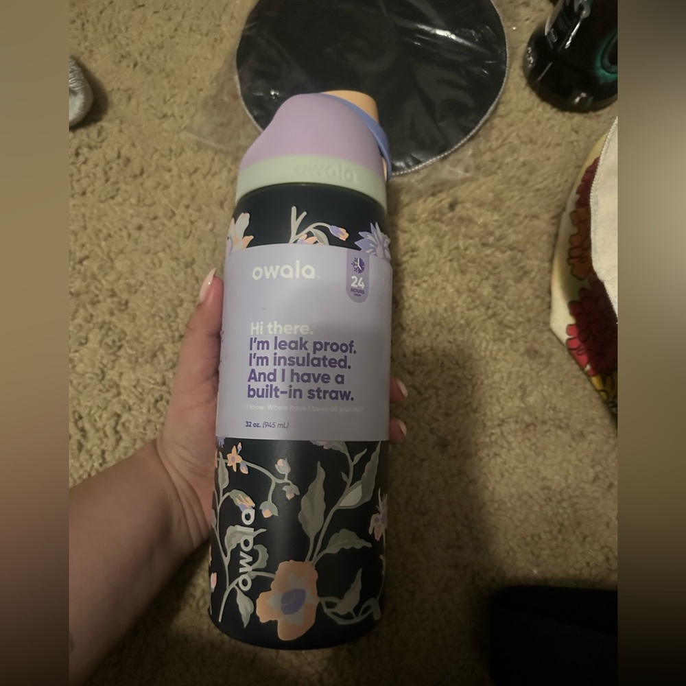 Owala Floral Insulated Water Bottle - Black and Purple